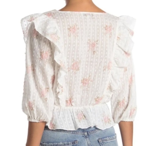 BCBGeneration Floral Swiss Dot Ruffled Peplum Top LIKE NEW!! - Picture 4 of 10